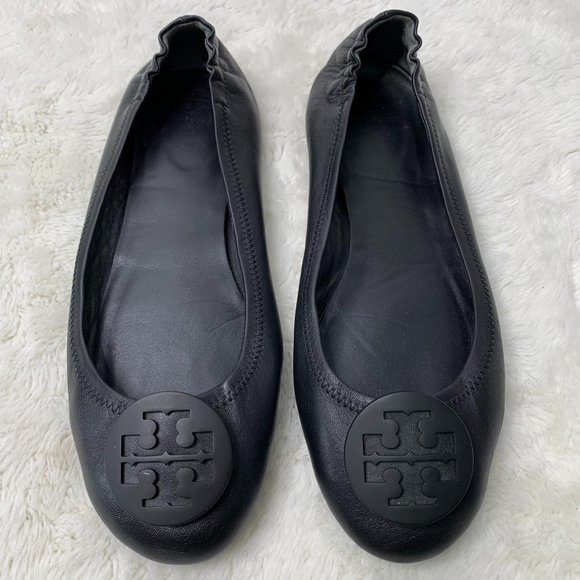 Tory Burch Shoes - Tory Burch 6098 Women's Black Logo Minnie Ballet Leather Flats Size 12